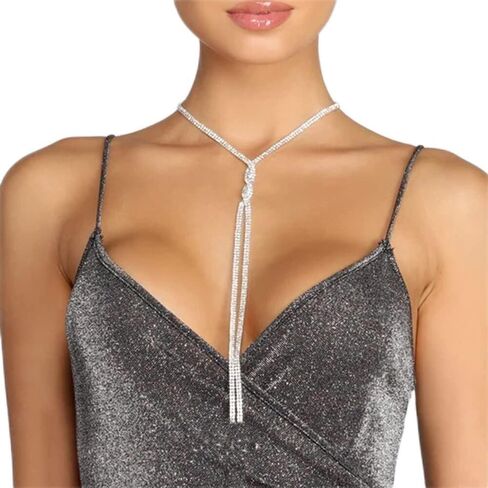 Chargances Rhinestone Lariat Y-Shaped Necklace Long Sparkly Crystal Choker Necklaces for Women and Girls Gifts Party Prom in Kuwait