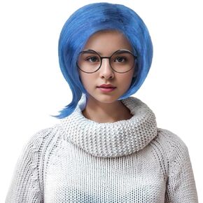 Yan Dream Child Kids Short Blue Wig with Black Glasses Cosplay Wig Party