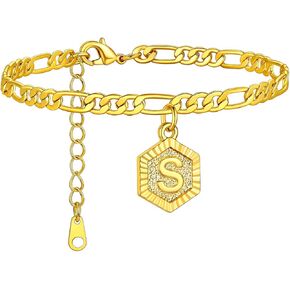 FaithHeart Initial Ankle Bracelets for Women, 18K Gold Plated Stainless Steel Waterproof Anklet with Initials for Women Dainty Anklets Summer Jewelry Gifts