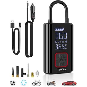 TEMOLA Tire Inflator Portable Air Compressor, 12V DC Air Pump for Car Tires 150PSI Cordless Air Compressor Portable With Pressure Gauge, Electric Tire Pump Car Accessories for Car Motorcycle Bicycle