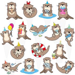 48Pcs Otter Theme Cupcake Toppers Sea and River Otters Birthday Party Decorations Sea Otter Cake Topper Decorations for Cute Otter Theme Baby Shower Ocean Animal Party Supplies