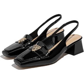 Women’s Loafer with Heel, Comfortable Chunky Heels for Women, Slingback Loafer Heel, Pumps Shoes Pointed Toe Low Heel