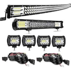 LED Light Bar Kits TURBO SII 50 Inch 684W Curved+20 Inch 288W Triple Row Spot Flood Combo Offroad Led Bars 4Pcs 4 Inch 60W Led Pod Lights w/Wiring Kits for Trucks Jeep Ford Honda Polaris Ranger Boats