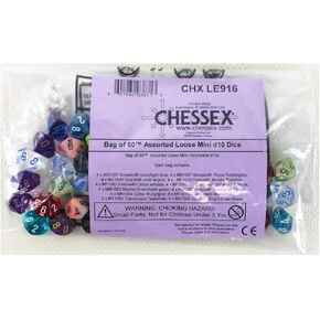 Assorted Mini Dice with Numbers D10 10mm (3/8in) Pack of 50 Chessex
