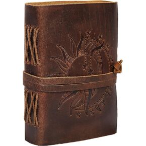 CREATIVE LEATHER ART Sun Moon Emboss Vintage Journal Leather Sketchbook Brown Line Paper 7 X 5 inch 240 Pages