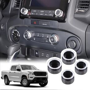 4PCS Car Air Conditioner Button Knob Cover Compatible with Nissan Frontier 2022-2024+ Aluminum Alloy AC Button Trims Center Console Knob Trim Car Interior Accessories (Regular Model, Silver)