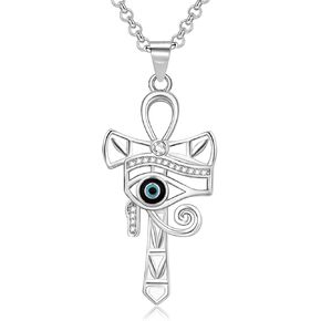 Eye of Horus Necklace 925 Sterling Silver Ankh Cross Necklace Egyptian Protection Necklace Egyptian Jewelry Amulet Gifts for Women Men