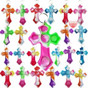 Goodangie00 30 Packs Rainbow Bulk Religion Cross Mini Pop Fidget Keychain Bubble Toy for Kids Classroom Students Prizes Birthday Halloween Party Favors Gifts