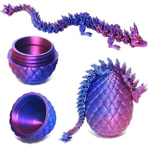 Dragon Fidget Toy, 3D Printed Pearly Sheen Articulated Dragon, Great Gift for Birthday, Home or Office (Portable Dragon Egg + 11.4" Dragon -（Purple）)