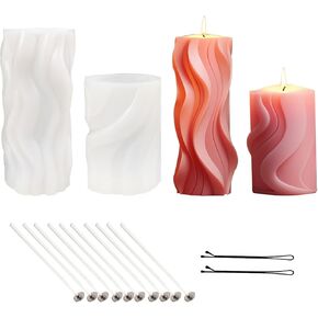 2 PCS Candle Molds for Candle Making, 3.2 Inch and 4.8 Inch Finished Product Size Wave Cylinder Mold, Silicone Resin Casting Mold, for Making Candle, DIY Craft, Aromatherapy Plaster.