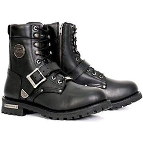 Hot Leathers BTM1006 Men's Wide Width Black 8-inch Logger Leather Boots with Adjustable Buckle - 15W