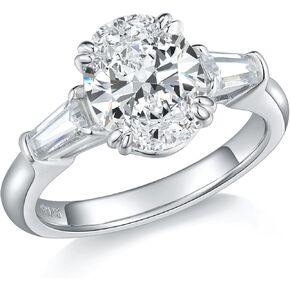 3 Carat Oval Cut Moissanite Engagement Rings 3 Stone D Color VVS1 White Gold Plated Sterling Silver Wedding Rings for Women