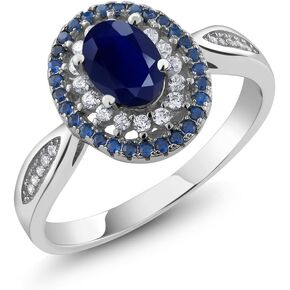 Gem Stone King 925 Sterling Silver 7X5MM Oval Gemstone Birthstone Double Halo Wedding Engagement Anniversary Promise Ring For Women | Available In Size 5, 6, 7, 8, 9