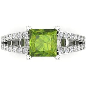 Clara Pucci 2.42 ct Princess Cut Solitaire split shank Natural Green Peridot Engagement Promise Anniversary Bridal Ring 14k White Gold