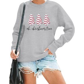 BANGELY Christmas Sweatshirt Women Christmas Tree Cake Graphic Sweater Shirts Xmas Holiday Pullover Cute Long Sleeve Tops