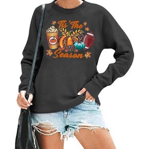 FAYALEQ Fall Sweatshirt Women Tis The Season Sweatshirt Fall Pumpkin Shirt Game Day Sweatshirt Causal Football Shirt