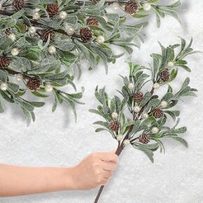 6 Pcs Christmas Artificial Mistletoe Picks 17.3 Inch Fake Mistletoe Decoration Branches with Berries Pinecones Mistletoe Ornaments DIY Crafts for Xmas Tree Wreath Holiday Decor(Red Berry)