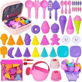 3 ثعالب 50 قطعة مجموعة ألعاب الرمل، دلو رمل قابل للطي، مجارف شبكية، حقيبة وردية، قوالب رمل حلوى الآيس كريم in Kuwait