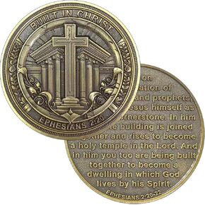 Built in Christ Christian Challenge Coin with Ephesians 2:20-22 Engraving Bible Verses Token