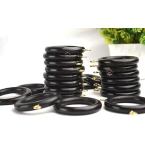 Classic Wooden Curtain Rings - Set of [24] - Rustic Charm for Your Home Décor - Smooth Gliding, Easy to Install - Sustainable Wood Material - [BLUE DUTCH ARTS] Colour (Black), Medium, BDBCR02