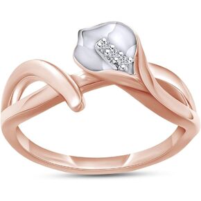 Round Cut White Natural Diamond Accent Calla Lily Ring Jewelry For Women In 14k Gold Plated Sterling Silver (Color- I-J, clarity- I2-I3)