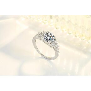 Eternal Wedding Ring, S925 Sterling Silver Set with 6 5A Small Round Moissanite and 3 Carat Round Zircon Engagement Ring, CZ Promise Ring, Valentine's Day and Christmas Gift(US Size-7)