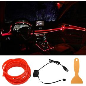 EL Wire LED Car Strip Lights, 16.4ft/5m Auto Flexible Neon LED Panel Gap String Strip Light USB Glowing Strobing Electroluminescent Wire Lights for Car Garden DIY Decorations