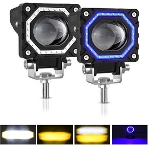 Kairiyard Motorcycle LED Pod Lights, 3Inch Amber White LED Driving Fog Lights with Blue DRL 60W 6000lm LED Auxiliary Spotlight Waterproof for Motorcycle Truck SUV UTV ATV Tractor (2 pack)