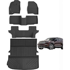 Floor Mats & Large Trunk Mat for 2017 2018 2019 Ford Explorer，TPE All Weather Protection Car Floor Liners with Foldable Big Cargo Liners（Foldable） Accessories