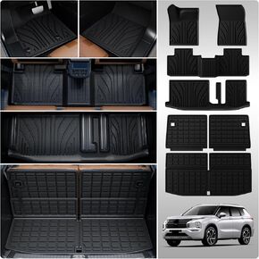 سجادات أرضية متوافقة مع 2022-2024 ميتسوبيشي أوتلاندر 7 مقاعد البضائع حصيرة البضائع بطانة جميع الأحوال الجوية غطاء المقعد الخلفي حامي 2023 أوتلاندر الملحقات (حصيرة صندوق السيارة + سجادات مسند الظهر + سجادات الأرضية) in Kuwait