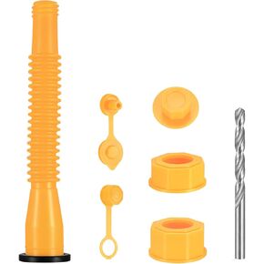 Gas Can Spout Replacement Set, 7 Pcs Gas Can Nozzle Replacement Kit for 1/2/5/10 Gal, Gas Can Replacement, Gas Can Spouts for 5 Gallon Gasoline Cans of Old Tanks, Vent Caps, Drill Bits