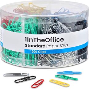 1InTheOffice Paper Clips Medium Size, Paper Clips No.1, Standard Paper Clips, Assorted Color, 1000 Pack