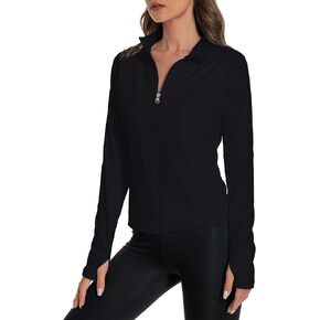 Women's Athletic Full Zip Lightweight Workout Jacket，Outdoor Slim Fit Yoga Jackets with Pockets Thumb Holes