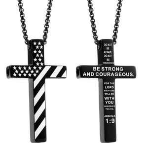 American Flag Cross Breathing Necklace, Stainless Steel Patriotic Jewelry, Inspirational Bible Verse Cross Necklace, Anxiety Relief Items for Men Christian Gift for Boys