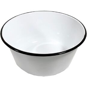 DNS Designs Black Rim Enamel Mixing Bowl 11*5 inch - Vintage Farmhouse Kitchen Enamelware White
