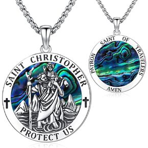 Aniu St. Michael/St. Christopher Pendant Necklaces Sterling Silver Religious Gifts for Men Women