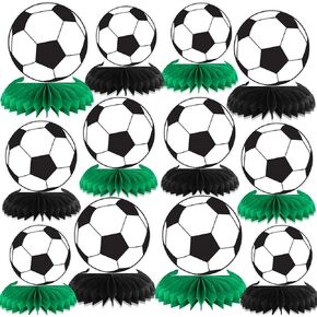 12 Pcs Soccer Party Decorations Soccer Honeycomb Centerpieces Sports Themed Table Decorations Sports Tabletop Honeycomb Ornaments for Boys Birthday Baby Shower Party Supplies Decor