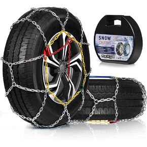 Tire Chains for Car Trucks SUV Pickup, Universal Emergency Thickening Snow Chains，Tire Width 205 215 225 235 240 245 255 275, Snow Tire Chains Set of 2 (KN130)