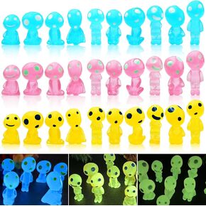 30PCS Glow in The Dark Mini Alien Figure Tiny Fairy Garden Accessories Alien Decor for Alien Party Dollhouse Micro Landscape Bonsai