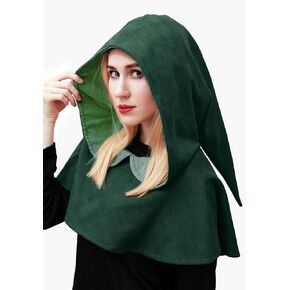 FURPHI Medieval Hooded Cowl Hat Renaissance Faux Suede Cape Pagan Halloween Costume Accessories