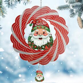N&T NIETING 12inch Wind Spinner 3D Stainless Steel Christmas Decoration Garden Decoration Indoor Outdoor Hanging Ornament Worth Gift Christmas Tree Metal Wind Spinners