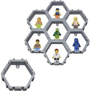 Hexagon Wall Display Compatible with Lego Figures | Customize & Display Figures on Wall | Interlocking Hex Blocks | Made in USA (14-Pack Grey)