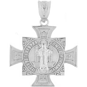 Claddagh Gold 925 Sterling Silver Saint Benedict Maltese Cross Religious Charm Pendant (1.06")