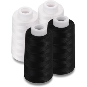 4 Roll Overlapping Yarn Sewing Thread, 40/2 Per 3000 Yard (2743 Meter) 100% Polyester Thread for Embroidery Machine,Hand Sewing (2 Black,2 White)