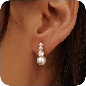 Pearl Gold Drop Earrings for Women Dangle Wedding Bridesmaid Bridal 14K Gold Plated Zirconia Earrings Elegant Accessories Hypoallergenic Jewelry for Women
