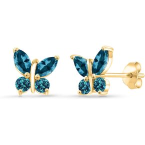 Gem Stone King 18K Yellow Gold Plated Silver Marquise London Blue Topaz Butterfly Earrings For Women (1.72 Cttw, Gemstone November Birthstone, Center Stone: 6X3MM, Small Stones: 3MM)