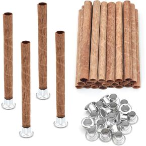 20 Set Wood Spiral Candle Wicks 4x0.32inch / 100x8mm, Wood Wick Tube with Iron Stands for Candle Making, Natural Round Wooden Wick Core Handmade Candles Supplies