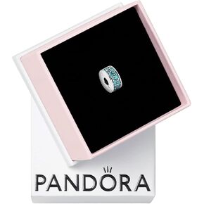 PANDORA Teal Pavé Clip Charm Bracelet Charm Moments Bracelets - Stunning Women's Jewelry - Gift for Women - Made with Sterling Silver & Cubic Zirconia, With Gift Box