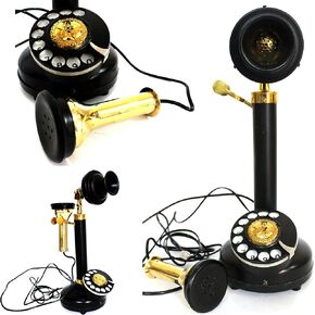 Vintage Design Rotary Dial Candlestick Phone Classy Old Design Black Antique Shiny Brass Miniature Rotary Dial Office Phone Replica Desktop