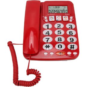 Big Phone for Seniors, Corded Phone with Caller ID, Adjustable Ringtone, and Speed Dial Memory, Wall Mountable Wired Landline Telephone for Hearing and Visually Impaired(Red)